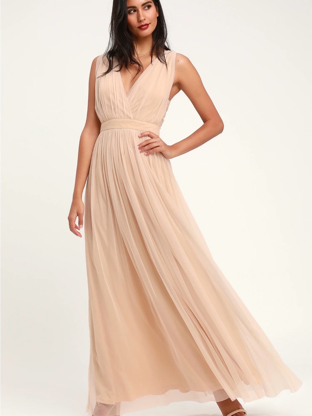 Lulus Romantic Moment Nude Mesh Maxi Dress